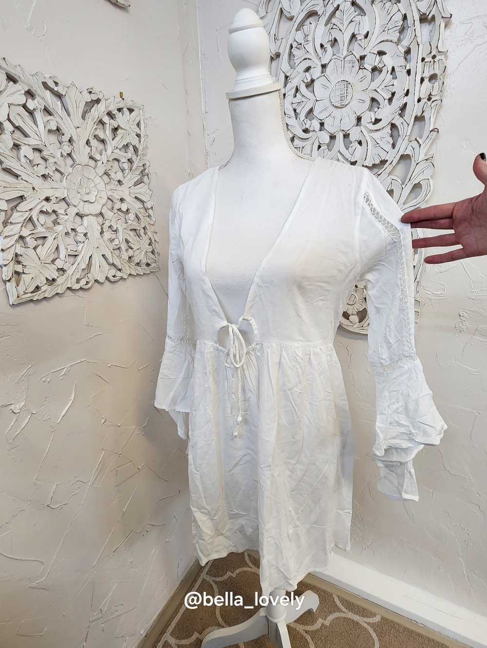 White Boho Tie-Front Tunic Dress